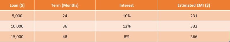Loan EMI Table for Personal Loans